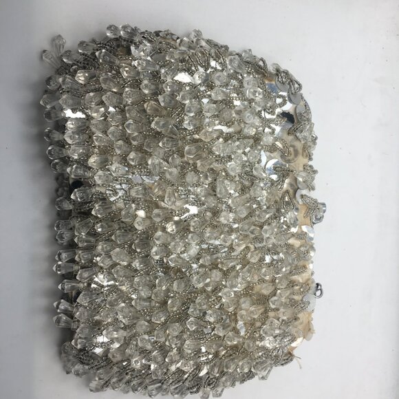 Vintage Beaded Sequin Clutch Evening Bag Wedding Snap White Made Hong Kong Purse - Picture 12 of 16